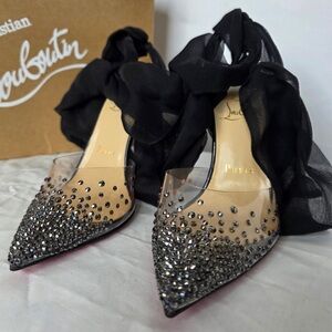 Christian Louboutin Miragirl Black and Silver Embellished Heels - NEW Never Worn